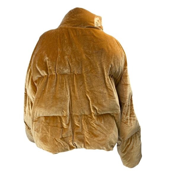 Fabletics Wander Brown Velvet Velour Zip Up High Neck Puffer Coat Jacket Size 2X - Picture 2 of 5
